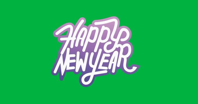 Digital animation of purple happy new year text banner against black background