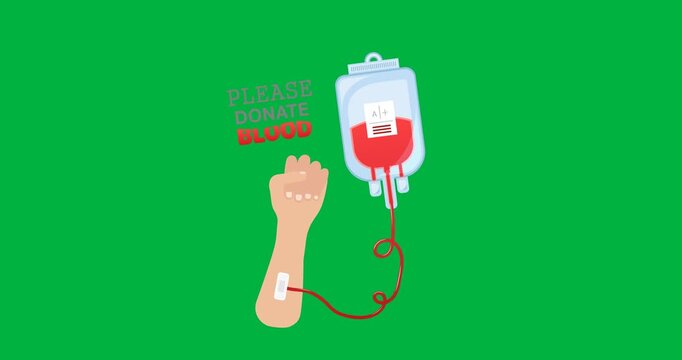 Digital animation of hand and blood bank icon with please donate blood text against black background