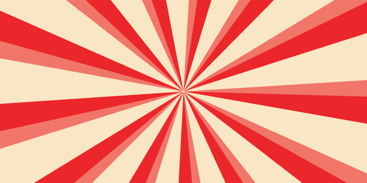 Circus background and spiral retro rays vector pattern. Vintage poster of red white sun or star burst radial lines with grunge texture, circus, carnival, summer fair or chapiteau backdrop,eps.10