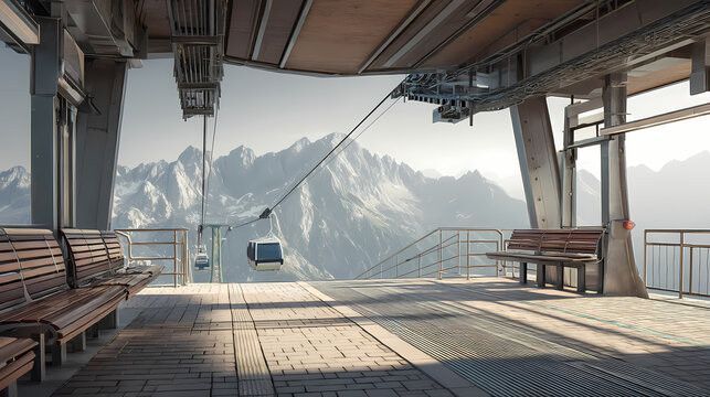 Empty Cable Car Station with Mountain Backdrop