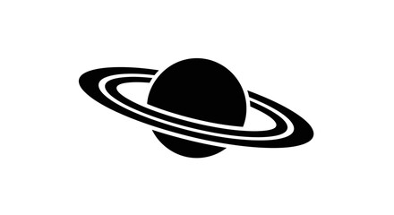 Saturn planet icon, minimalist black silhouette on white background, space exploration © Yunan