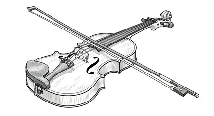 Violin and Bow Sketch - Classic String Instrument Illustration © Yunan