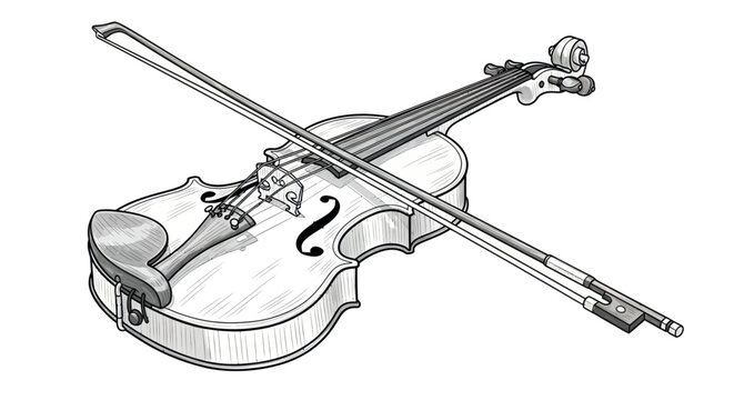 Violin and Bow Sketch - Classic String Instrument Illustration