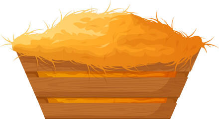 Wooden manger filled with hay, representing a humble cradle for a newborn © WinWin