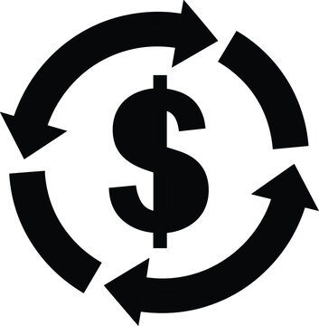 Dollar sign with circular arrows icon, financial flow cycle, cash circulation, economic sustainability, investment return, money movement concept design