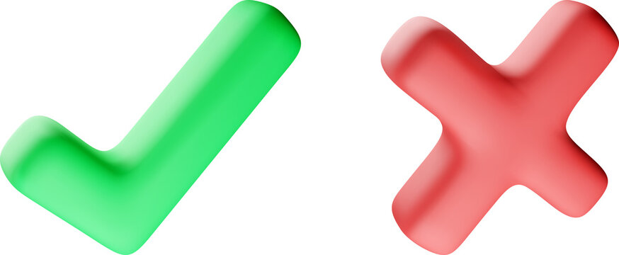 3D green check mark and red cross mark