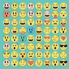 Obraz premium Set of Cartoon Emojis with Various Facial Expressions