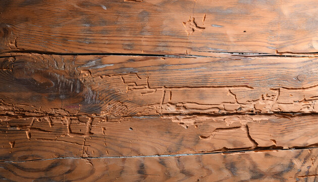 Old wood texture damaged by wood-boring beetles and larvae.