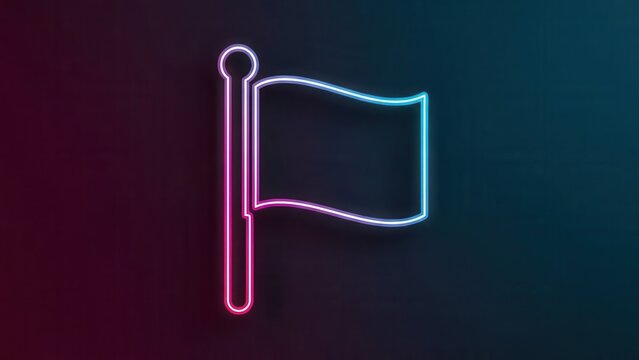 Dynamic neon flag icon glowing with vibrant pink and blue gradients against a dark backdrop