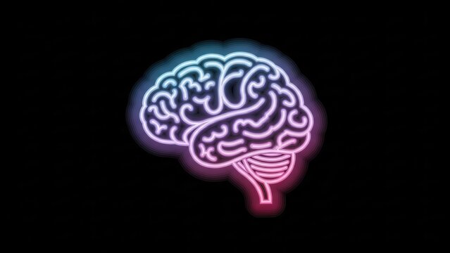 Vibrant neon glowing human brain graphic symbolizing intelligence innovation and digital thought