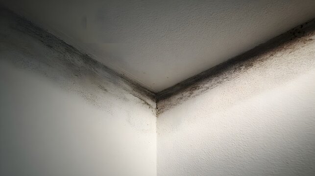 Mold growth on wall corner with damp and moisture damage.