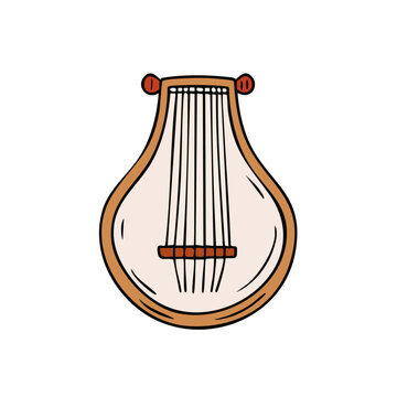 Traditional folk instrument with wooden frame and many strings creating music
