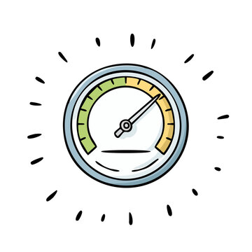 Hand-drawn illustration of a dashboard gauge with a needle indicating a moderate level, surrounded by radiating lines.