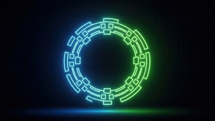 Obraz premium Dynamic cybernetic ring animation with vibrant dual-color neon luminescence on a dark digital canvas
