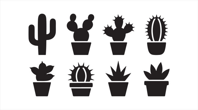 Collection of desert plant silhouettes featuring cactus and succulent shapes