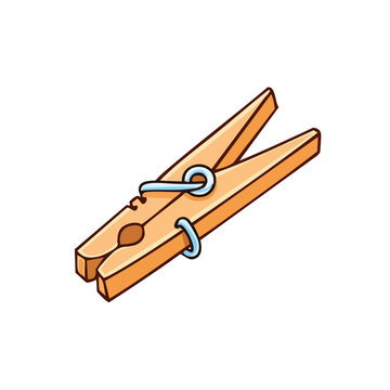 Classic Wooden Clothespin Spring Clip Holding Fabric or Laundry