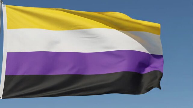 Nonbinary pride flag waving for International Non-Binary People's Day on July 14