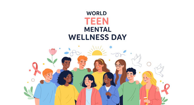 Diverse group of teenagers standing together.