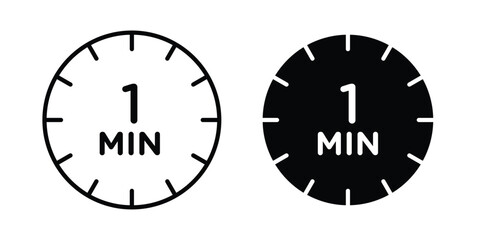 Fototapeta premium 1 minute icon Flat and linear stroke vector design isolated illustration.