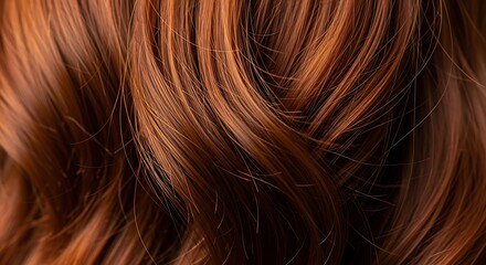 Naklejka premium Close-up of Wavy Auburn Hair - Texture and Highlights.