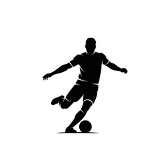 Fototapeta premium Soccer player kicking ball, black silhouette, sports icon, athletic motion, football player vector eps silhouette