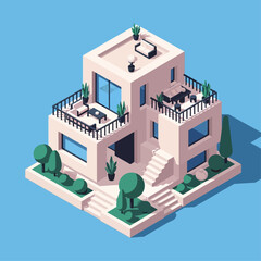 Naklejka premium Isometric view of modern house with garden.