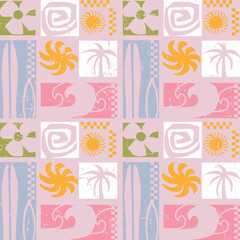 Obraz premium Summer seamless pattern, beach life elements Vector illustration, print design, print , exotic wallpaper, textile, fabric 