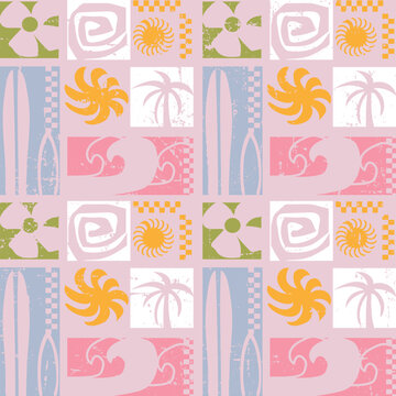 Summer seamless pattern, beach life elements Vector illustration, print design, print , exotic wallpaper, textile, fabric 