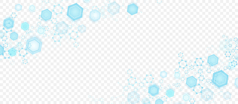 Health care or medical abstract background with hexagons, lines and dots. Scientific innovation banner template concept. Biology and pharmaceutical technology background. Vector illustration.