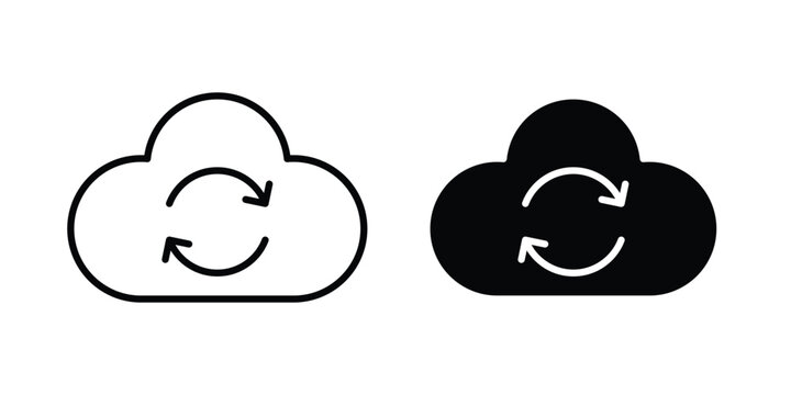 Cloud sync icon Flat and linear stroke vector design isolated illustration.