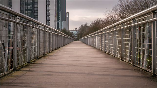 Empty Pedestrian Bridge with Railings