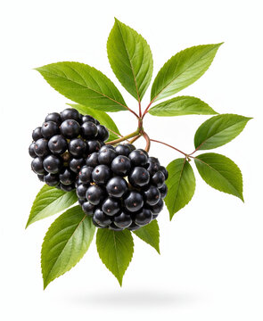 eleutherococcus senticosus branch with berries and leaves isolated on white background