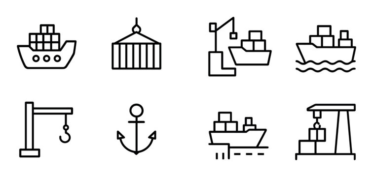 Cargo ship and crane icons representing maritime transport