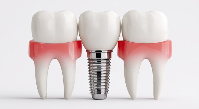 Dental implant replacing missing tooth, surrounded by healthy gums
