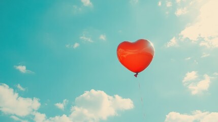 Fototapeta premium Red heart shaped balloon floating in the blue sky