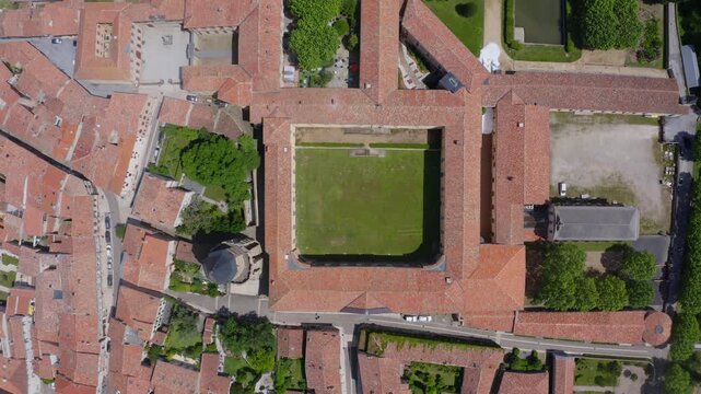 Aerial View of Historic Monastery Complex with Central Courtyard