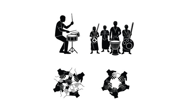 African music performers silhouette vector illustration collection with tribal instruments.