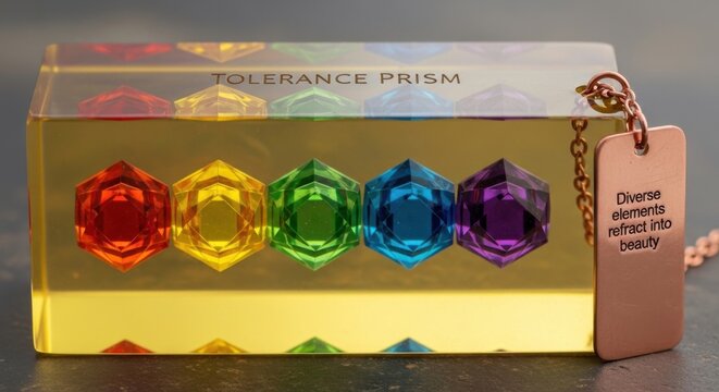 Flat lay of a tolerance prism with hexagonal gems 318 6x