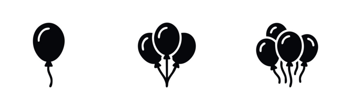 Three black silhouette icons of balloons in varying quantities.