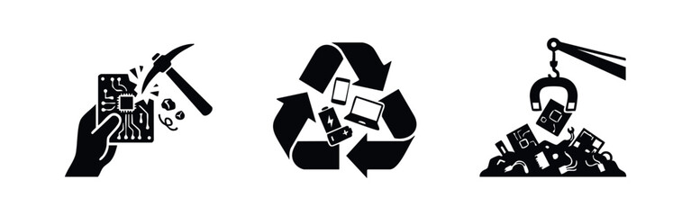 Obraz premium Icons related to electronics, recycling, and e-waste.