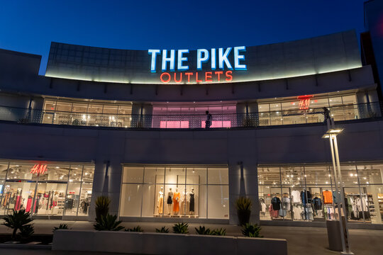 

Long Beach, California, CA, USA - July 10, 2022: The night view of The Pike Outlet shopping center at 95 S Pine Ave in Long Beach, California, CA, USA. 
