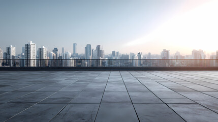 Obraz premium Empty Rooftop Terrace with City Skyline View