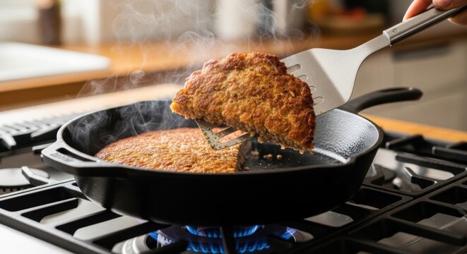 Scrapple Being Gently Lifted from Skillet