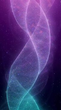 Quantum wave function visualization with bioluminescent purple blue energy flow particle effects no text vertical for quantum physics scientific simulation or AI-generated cosmology campaign.