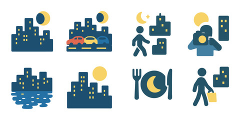 Obraz premium City skyline and urban activity icons set
