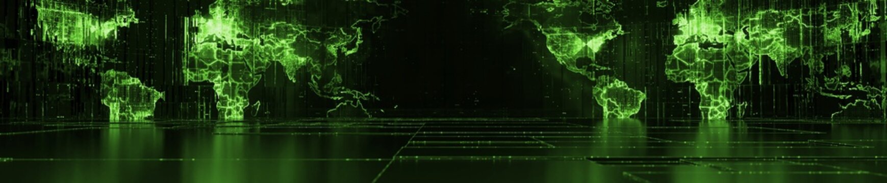 Panoramic Green abstract world map background
