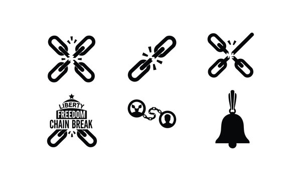Vector silhouette illustration of broken chains symbolizing freedom, liberty, and chain break.