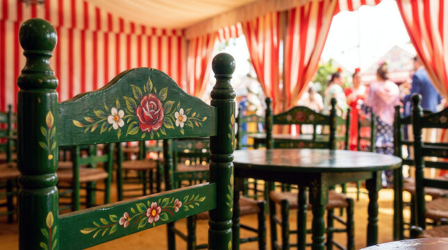 Andalusian caseta interior with chairs at Seville April Fair