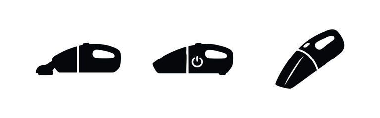 Three black icons of handheld vacuum cleaners on white background © Prokopchuk