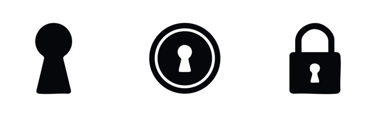 Three black icons representing keyholes and locks on white background © Prokopchuk